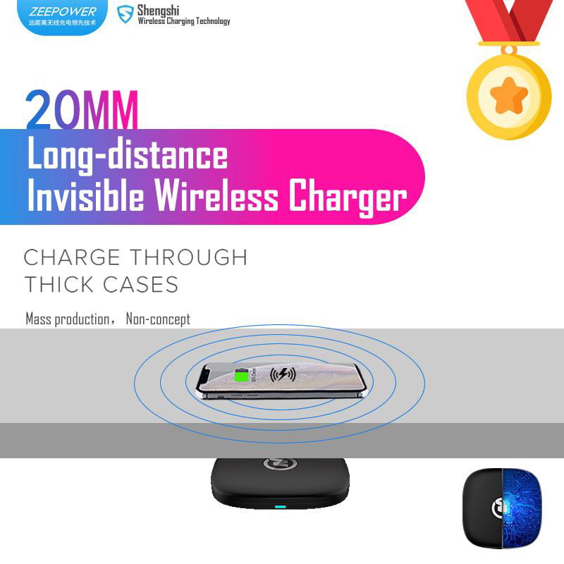 ZeePower 20mm Invisible Wireless Charger  Long distance Fast Wireless Charger