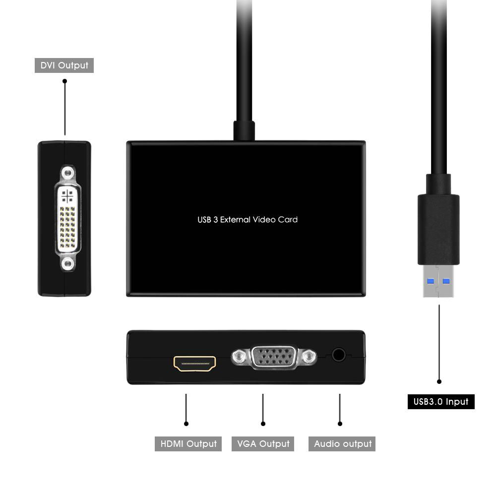 USB3.0 to HDMI-DVI-VGA with 3.5mm Audio Output For PC  2