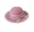 Pink white lovely kids paper straw hat with bow