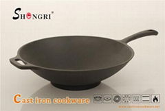 SR215 Cast Iron Cookware Pre-Seasoned Coating Wok With Handle