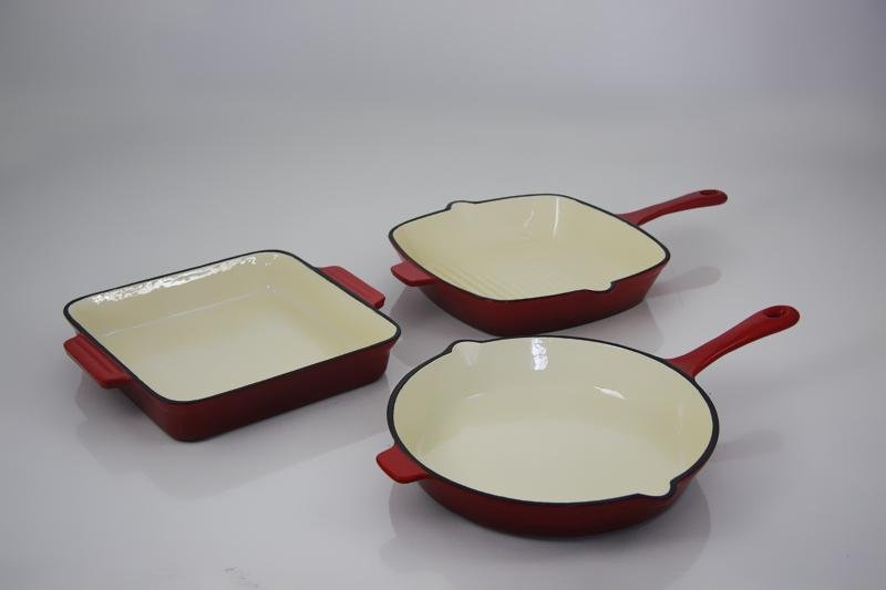 SR105 Enamel Cookware Cast Iron Fry Pans With Handles 2