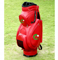 Black and red color PU leather barrel golf club bag
