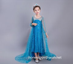 Party Dress Princess Dress for Elsa Costumes with Shining Long Cap