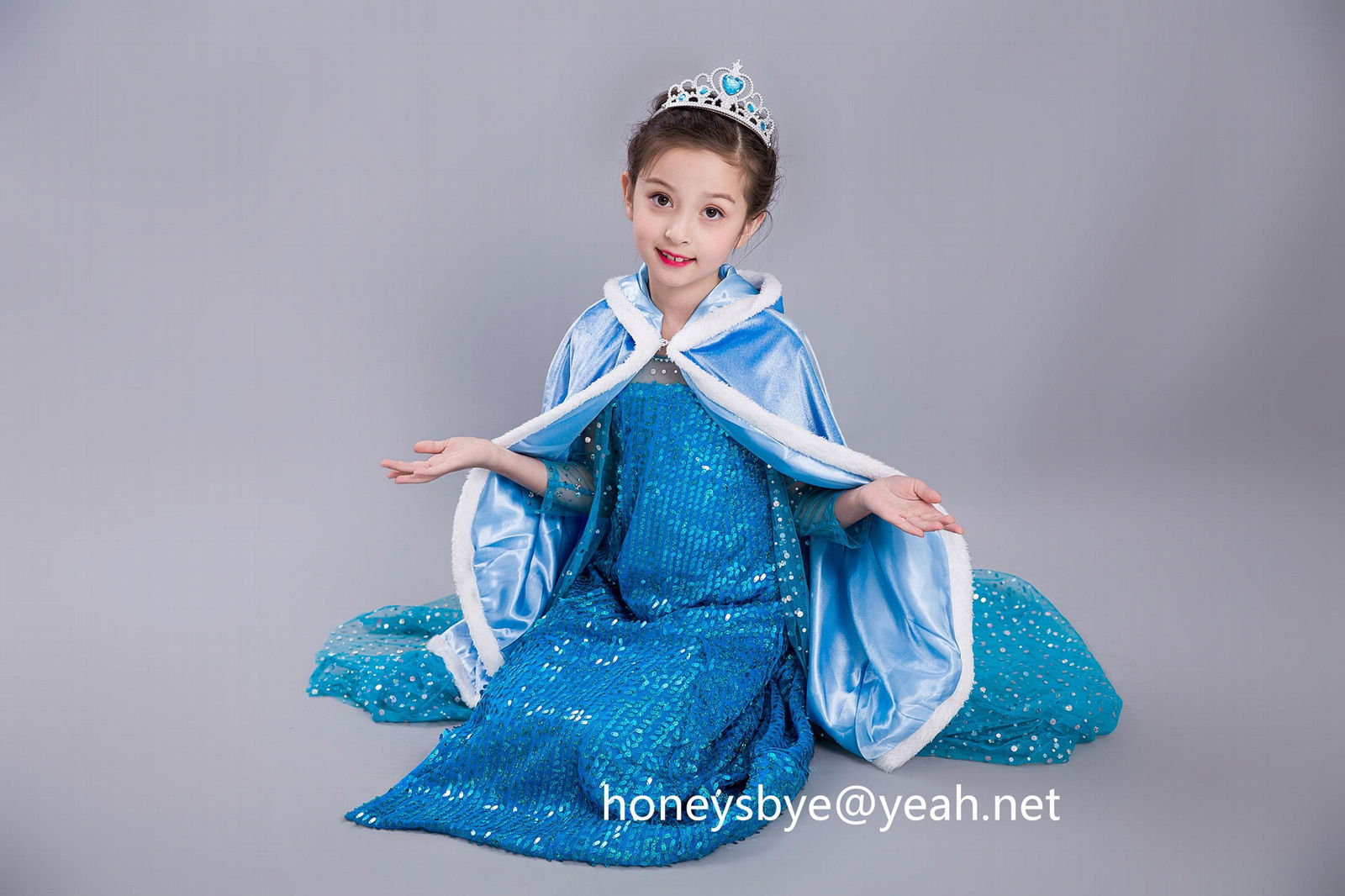 Party Dress Princess Dress for Elsa Costumes with Shining Long Cap 2