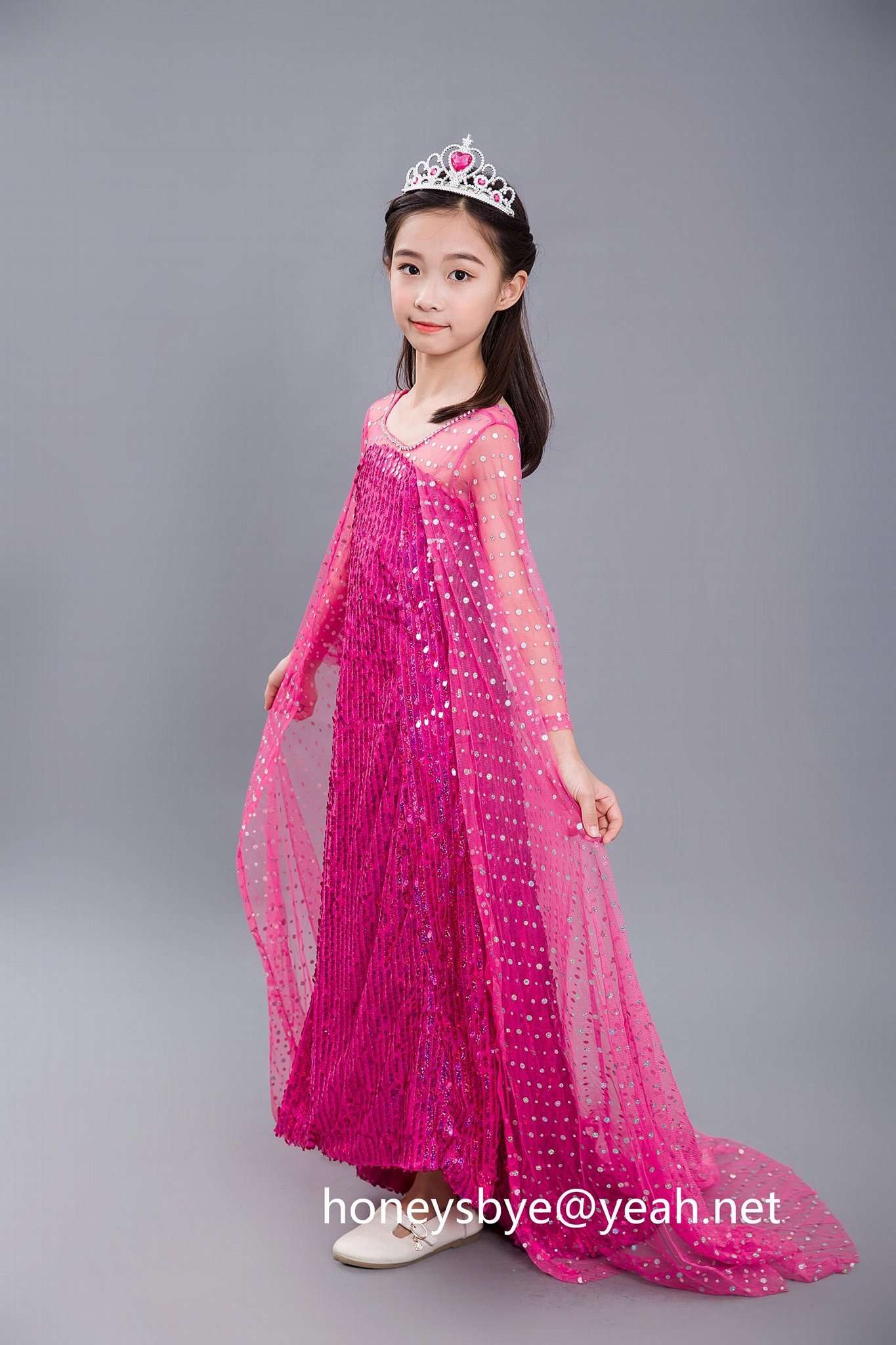 Party Dress Princess Dress for Elsa Costumes with Shining Long Cap 3