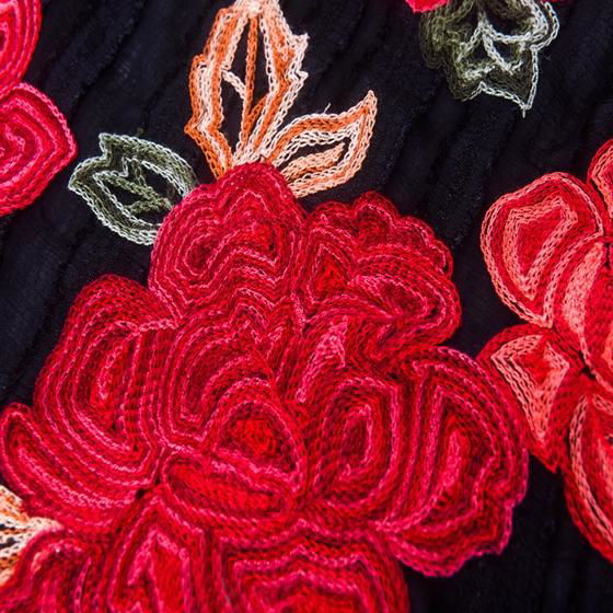 chinese red rose velvet satin embroidery lace fabric for wedding dress