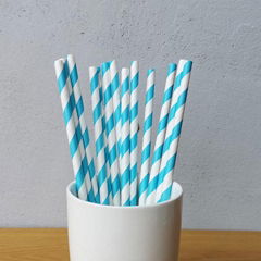 Blue Big Striped Drinking Paper Straws