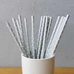 Gray Big Polka Dot Drinking Paper Straws