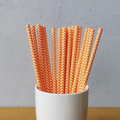 Orange Chevron Striped Drinking Paper Straws