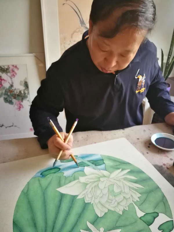 Green lotus painting500*500mm 5