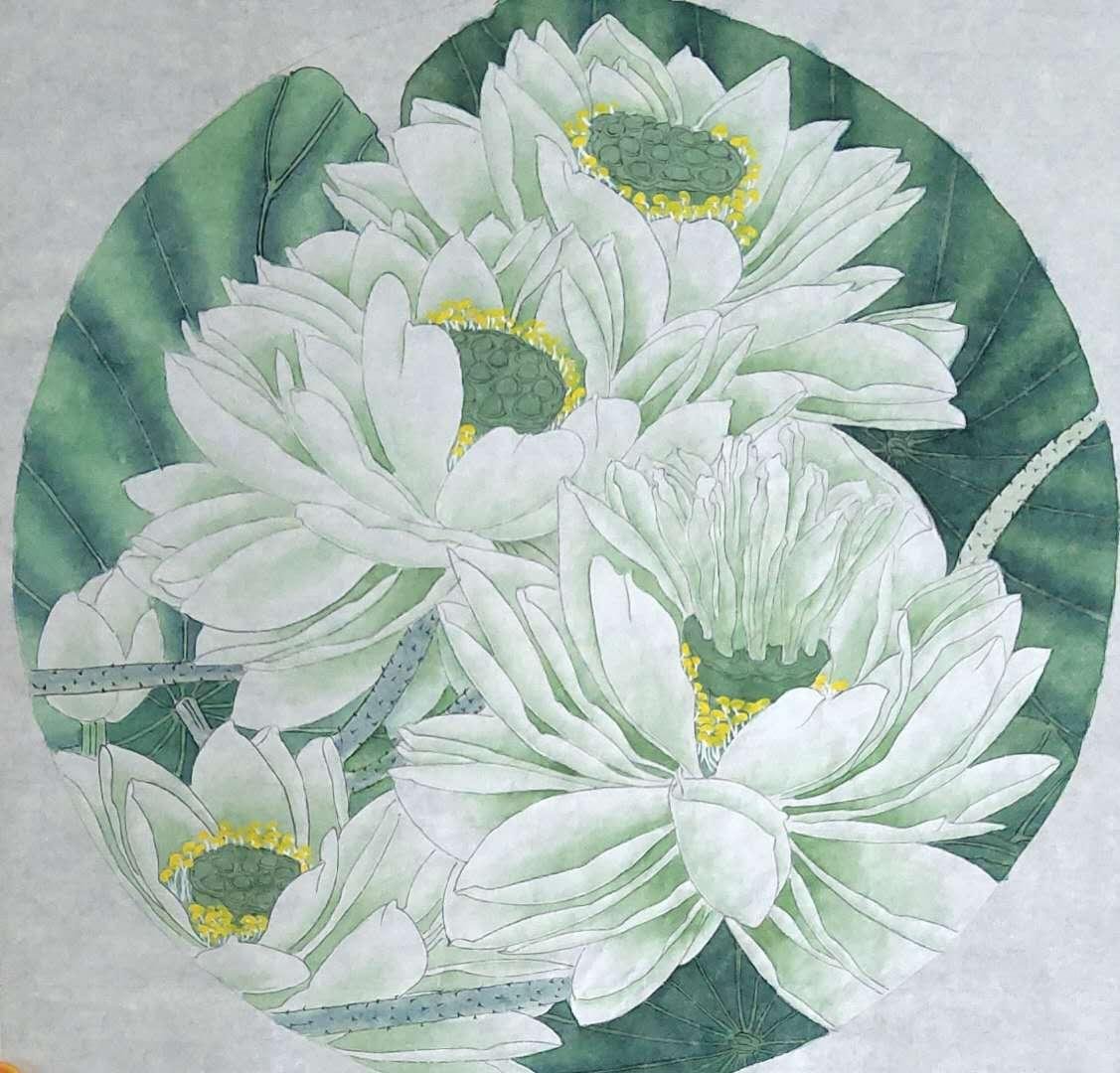 chinese green lotus painting for sale 