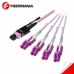 8 Fiber MTP Male to LC Uniboot Fanout Cable with Pull Tabs Om4 50/125 Multimode