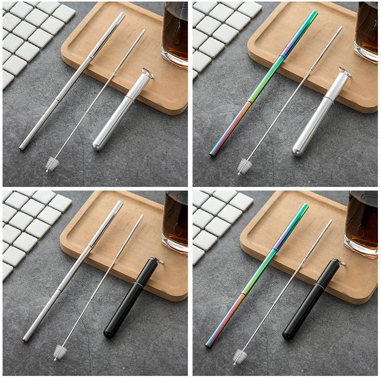 Collapsible Reusable Straws Stainless Steel Drinking Straws Portable Set 4