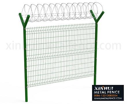 3D Panel Fence with Y Post Barb Razor on Top