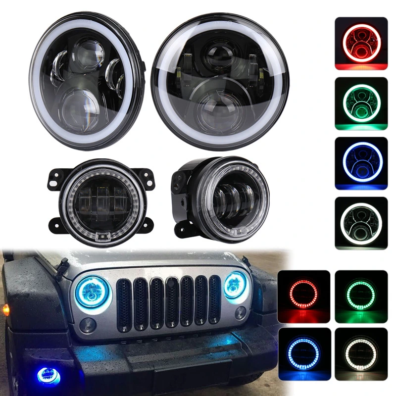 Wholesale 2020 Hi-Lo Beam Angel Eye Replacement LED Projector Lens Jeep Wrangler 4