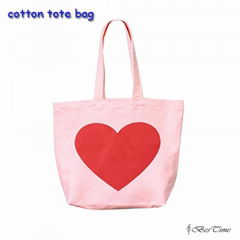 Pink Cotton Canvas Tote Bags with Heart