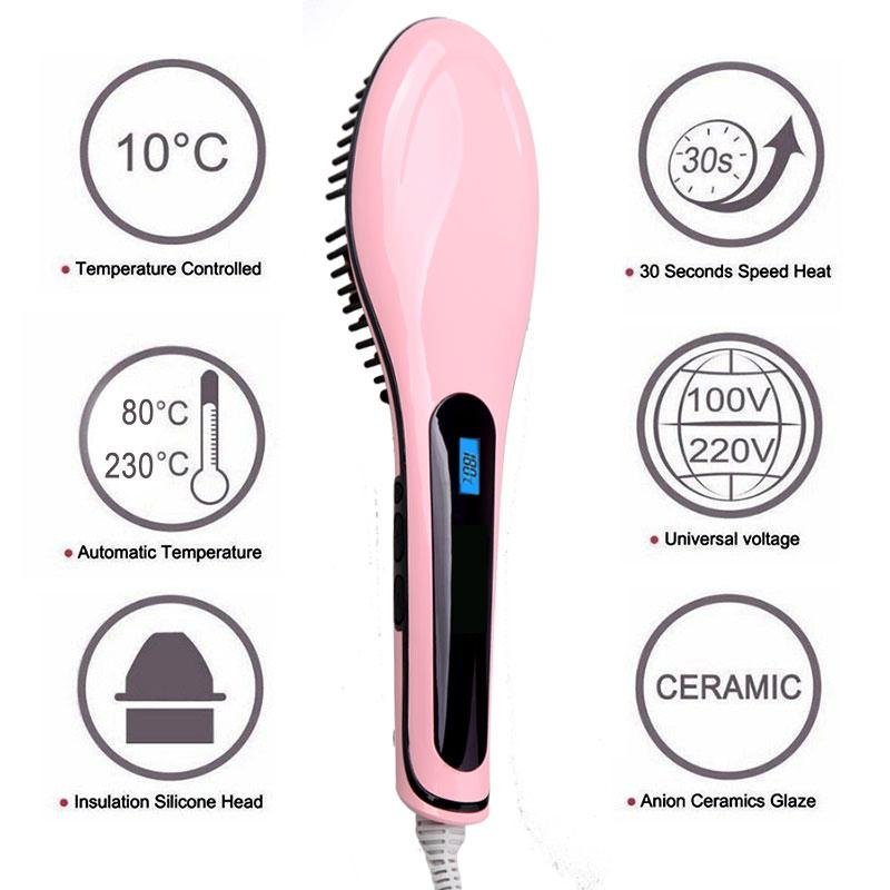 Electric Hair Comb LCD Indicator Hair Straightener Brush 2