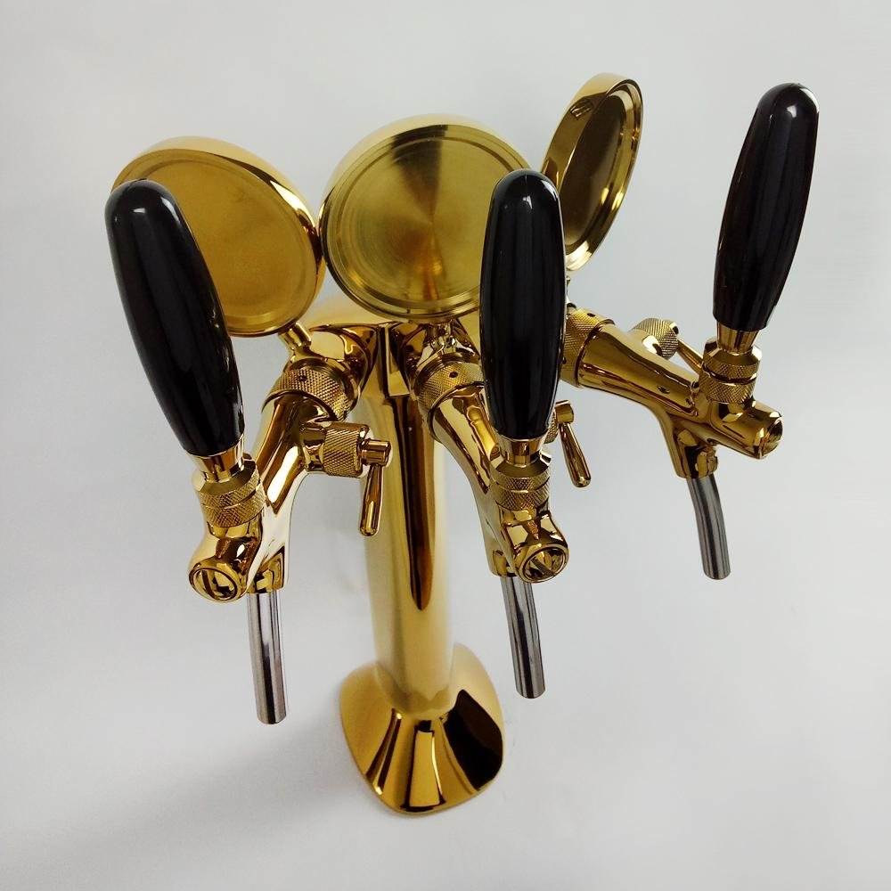 triple faucet PVD gold plated brass cobra beer tower for bar equipment