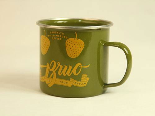 Enamel cup with stainless steel rim   12OZ 5