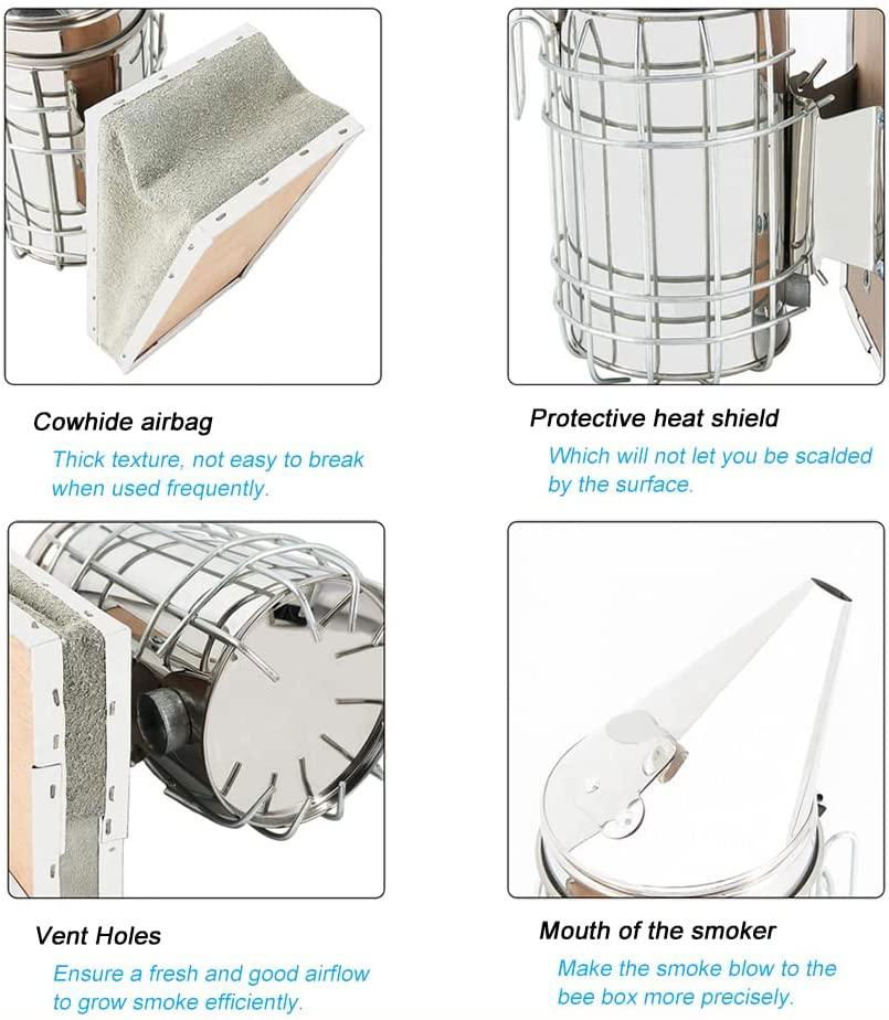 Beekeeping Equipment Hive Tool Manual Beekeeping Smoker with Heat Shield Stainle 3