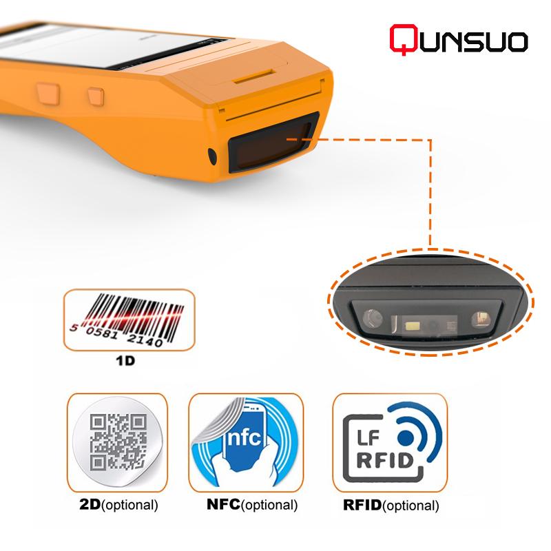 Mini Handheld rfid nfc reader barcode scanner android PDA with thermal printer 2