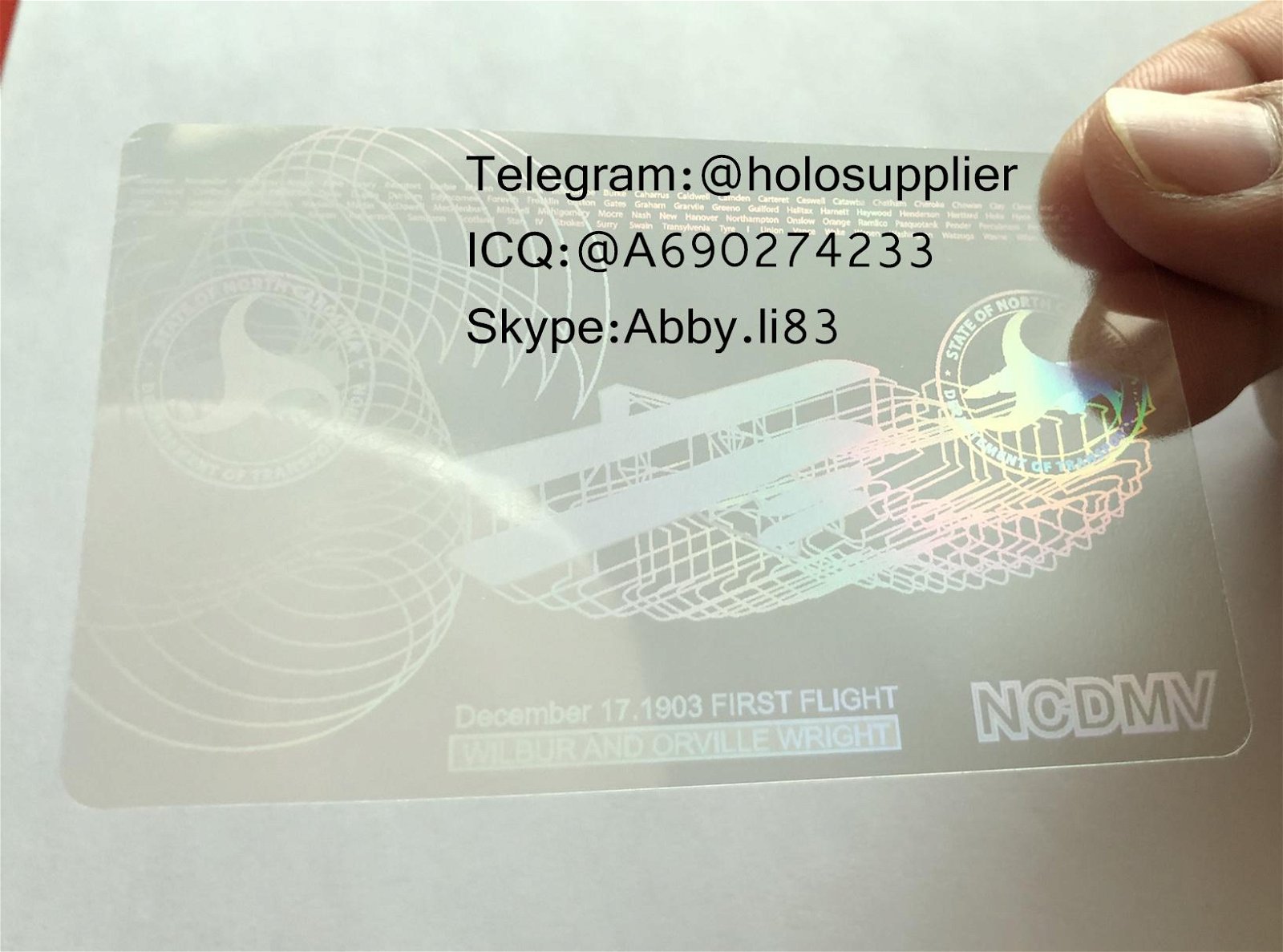  North Carolina ID overlay NC state hologram