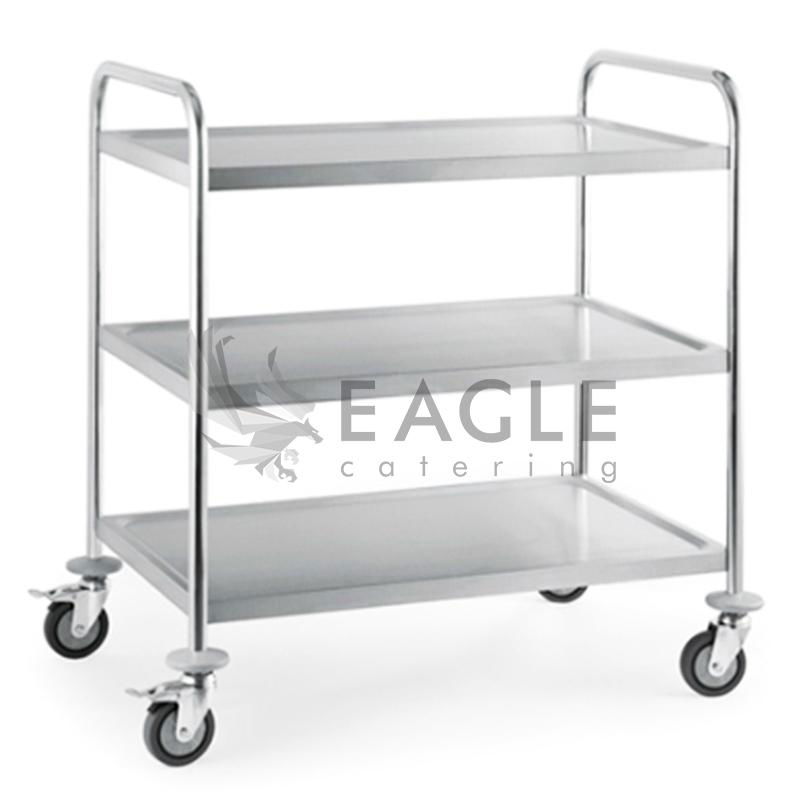 Stainless Steel Round Tube Three Tiers Restaurant Serving Trolley Collect Carts