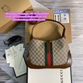 Gucci JACKIE 1961 SHOULDER BAG GG jacquard denim Brown leather trim bag gucci