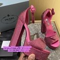       High heeled satin sandals Satin platform sandals with crystals       leath 7