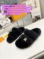 LV Sunset Comfort Flat Mule LV Woolen slippers LV fur slipper Warm slippers gift