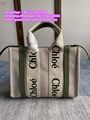 Chloe Woody Canvas Tote Bag Cotton Canvas Shiny Calfskin With Woody Chloe purse