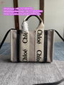 Chloe Woody Canvas Tote Bag Cotton Canvas Shiny Calfskin With Woody Chloe purse