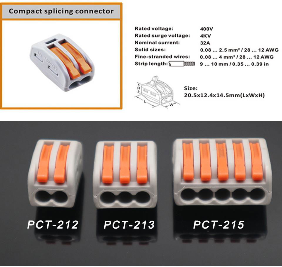 100pcs Cable Connector Push-In Terminal Block Lever PCT-212 215 Electric Univers 2