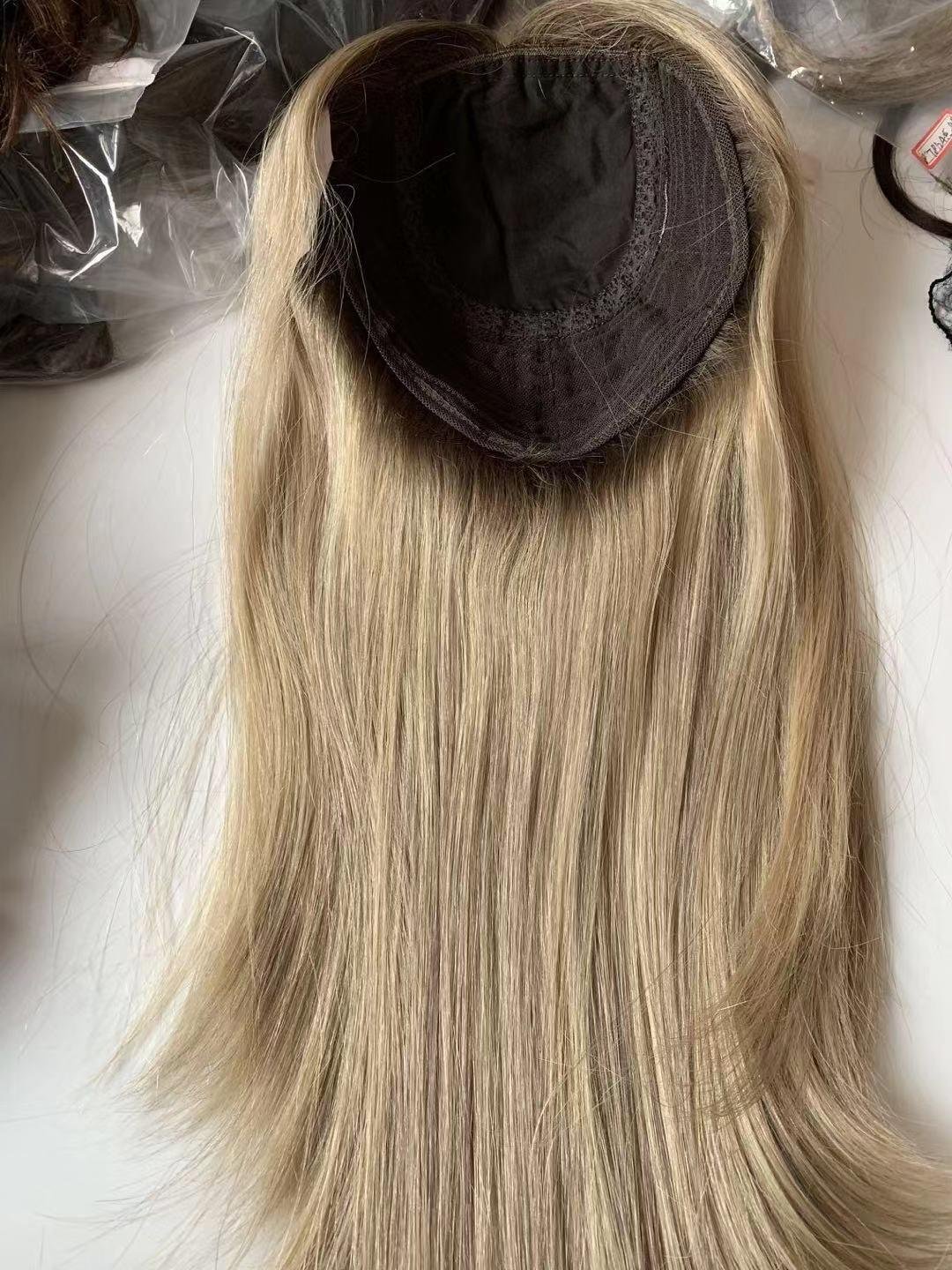 Fashion Blonde Color European Virgin Hair Piece Whoper Jewish Topper 5