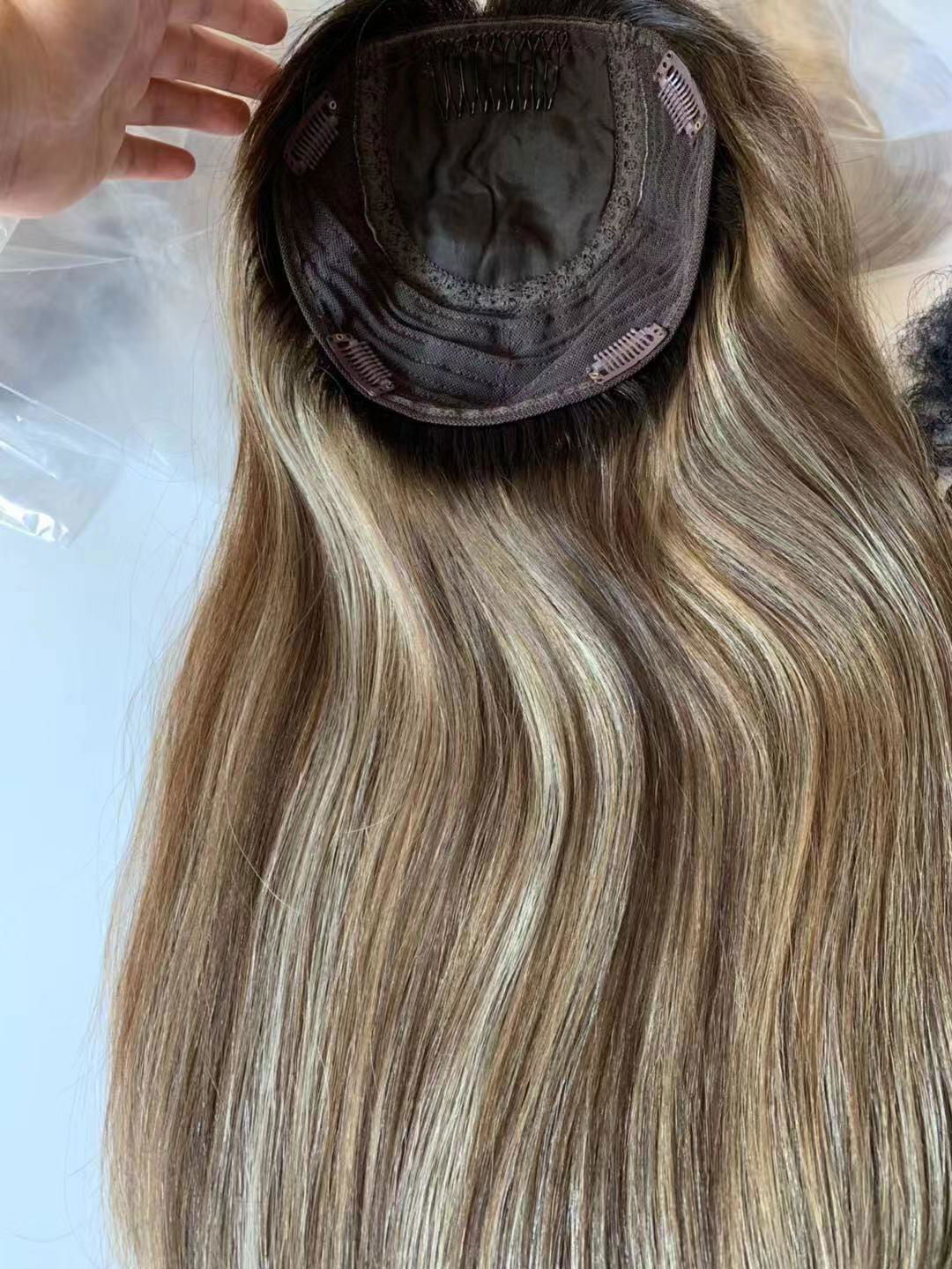 Highlight Color Dark Rooted European Virgin Hair Topper Hair Piece For Women 4