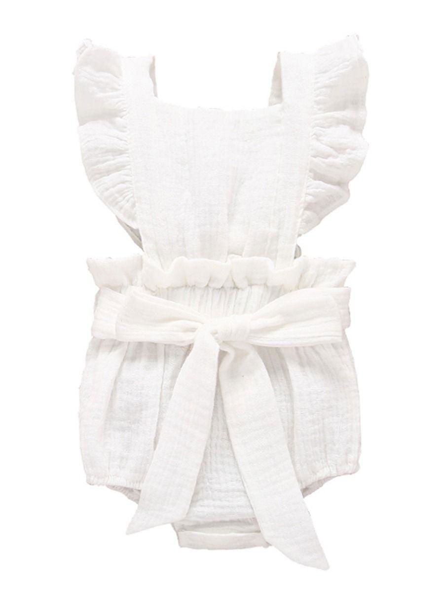 Flutter Sleeve Fluffy Muslin Baby Romper Onesie white