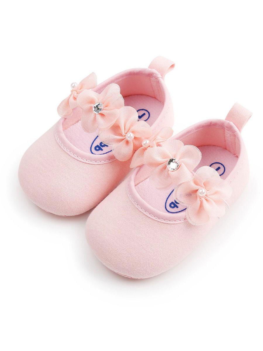 Cute Flower Trimmed Princess Baby Girls Shoes pink