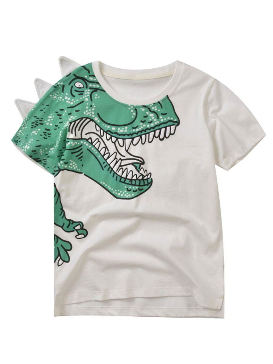 Toddler Big Boys Dinosaur T-shirt white color the front side