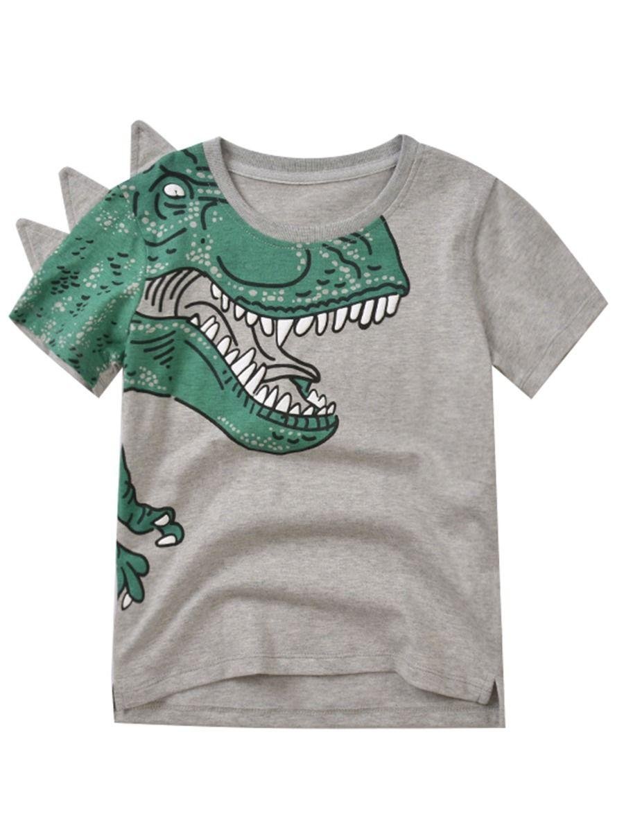 Toddler Big Boys Dinosaur T-shirt gray color the front side