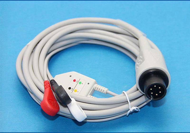 General 6pin 3 Lead ECG EKG Cable Snap Clip Nihon Kohden BCI Colin Compatible