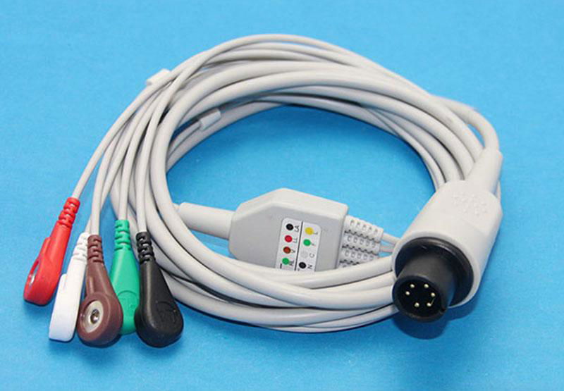 One-Piece Series Patient ECG cable with 5Leads AHA Snap