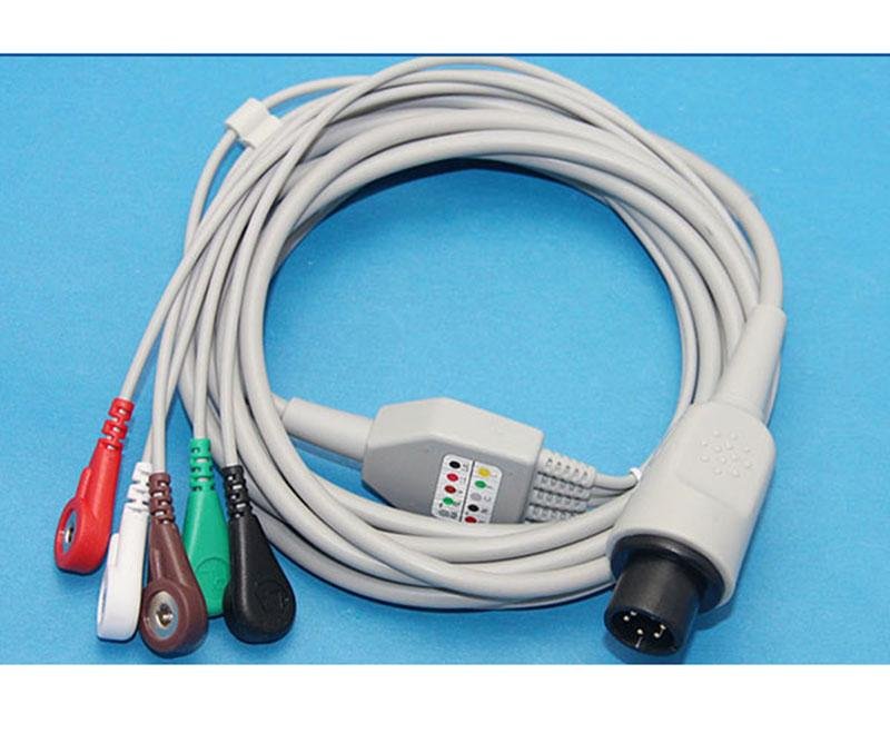 One-Piece Series Patient ECG cable with 5Leads AHA Snap 3