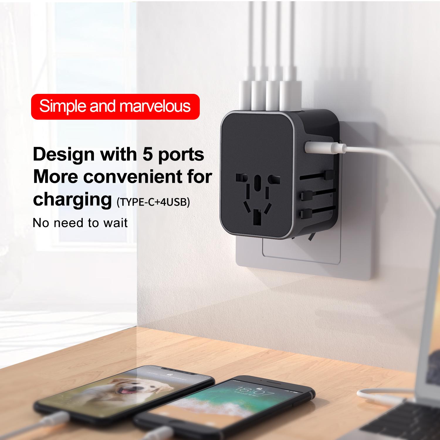 Top quality universal socket with Type C 5.6A 15W quick charge 3