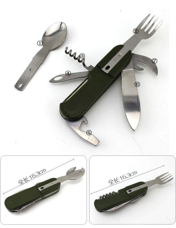 Multi Portable Folding Fork Spoon Knife Set Bottle Opener Outdoor Tableware 3