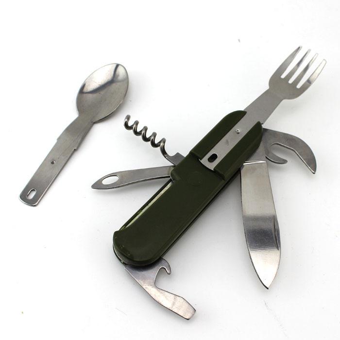 Multi Portable Folding Fork Spoon Knife Set Bottle Opener Outdoor Tableware