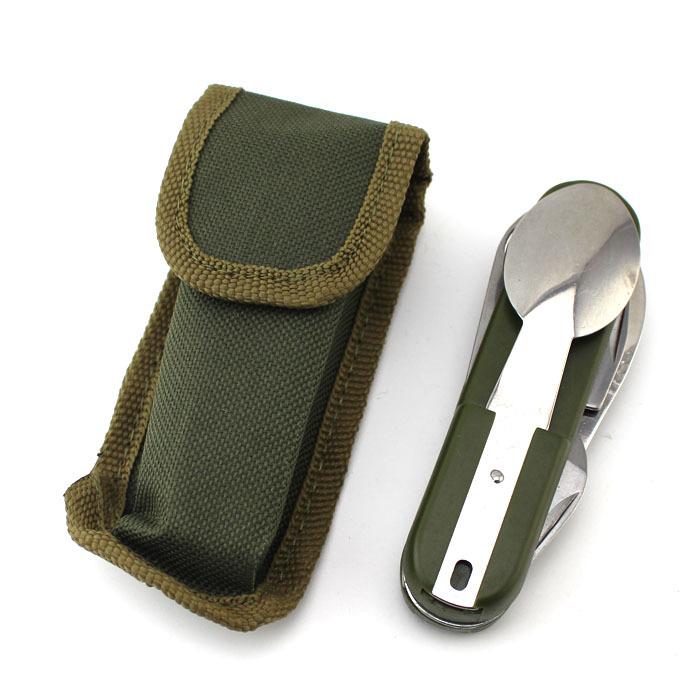 Multi Portable Folding Fork Spoon Knife Set Bottle Opener Outdoor Tableware 4