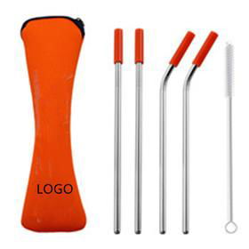Stainless Steel Drinking Straw with Cleaner in Neoprene Bag