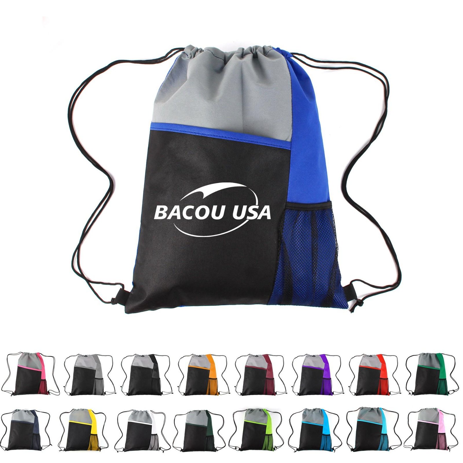 Mesh Pocket Tricolored Drawstring Sports Pack  Mesh Sport Drawstring Backpack