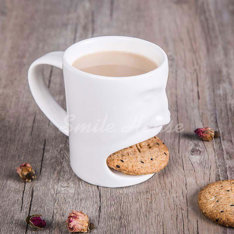 White Ceramic biscuit and milk mug with the handle