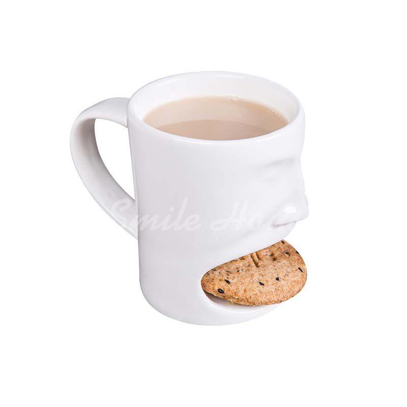 White Ceramic biscuit and milk mug with the handle 3